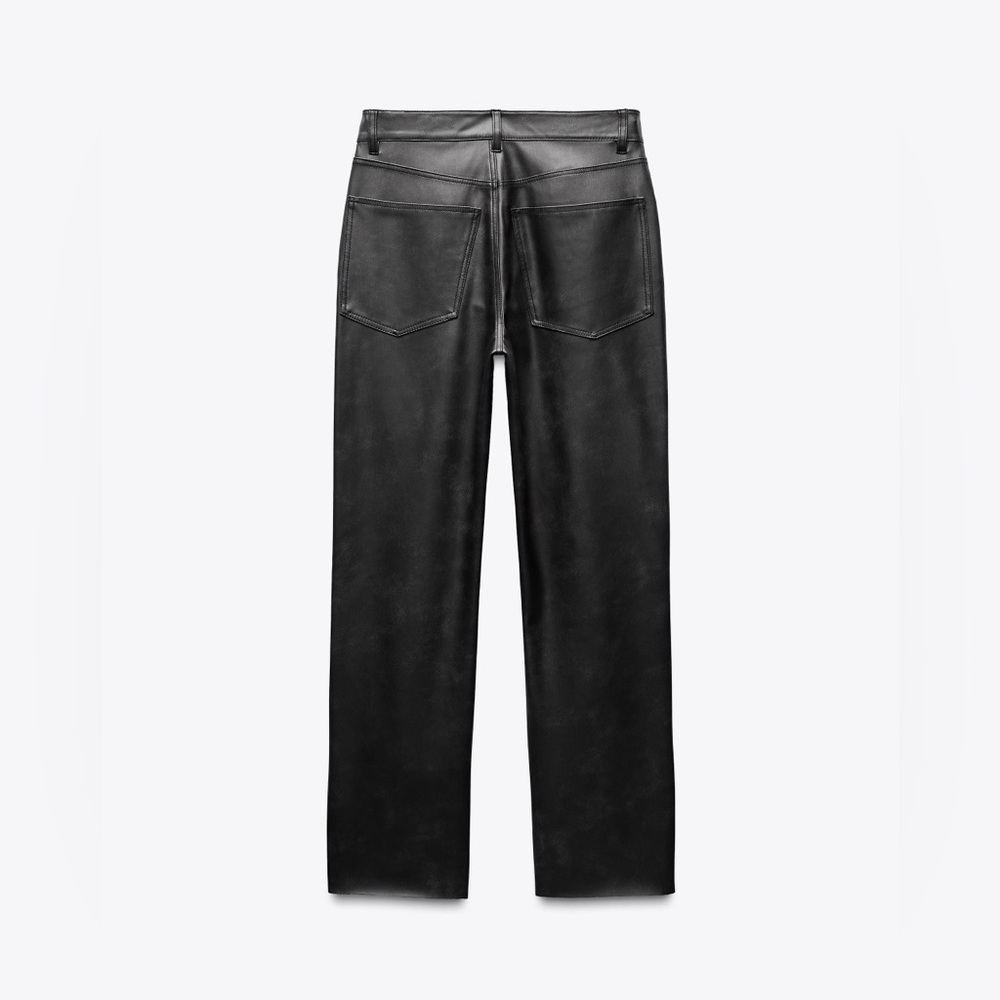 NWT Zara Woman ZW COLLECTION FAUX LEATHER HIGH WAISTED BOOTCUT Cropped Pants 14 - Picture 5 of 8